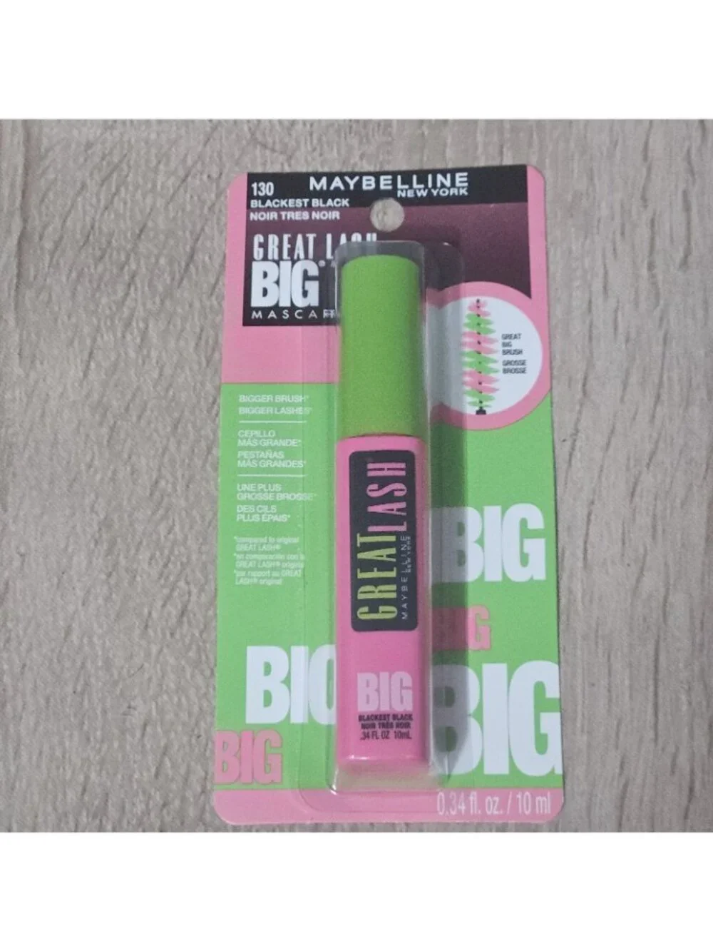 2 Maybelline Great Lash BIG #130 Blackest Black Mascara NEW SEALED CARDED